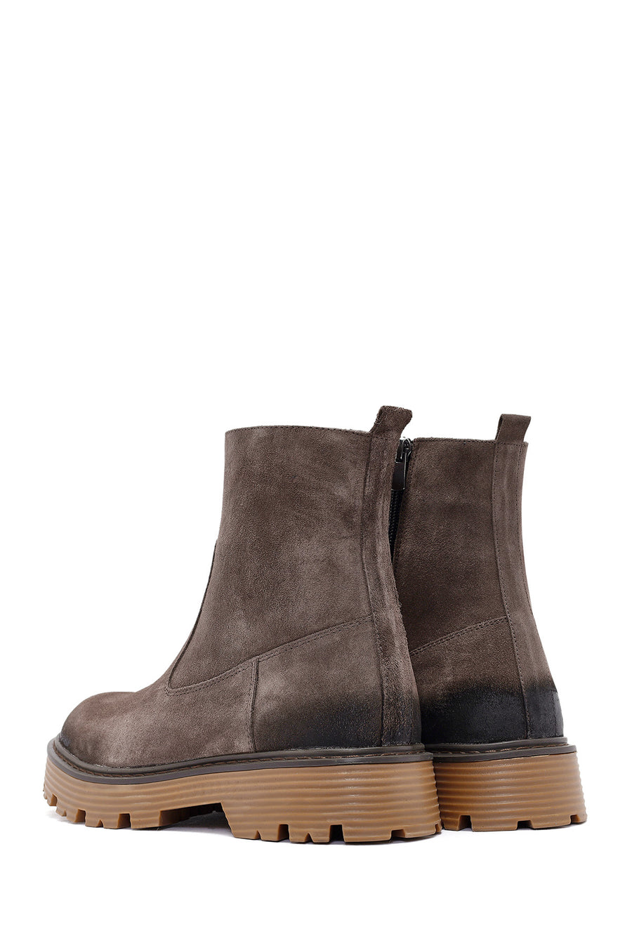 Men's Brown Zippered Suede Leather Casual Boots