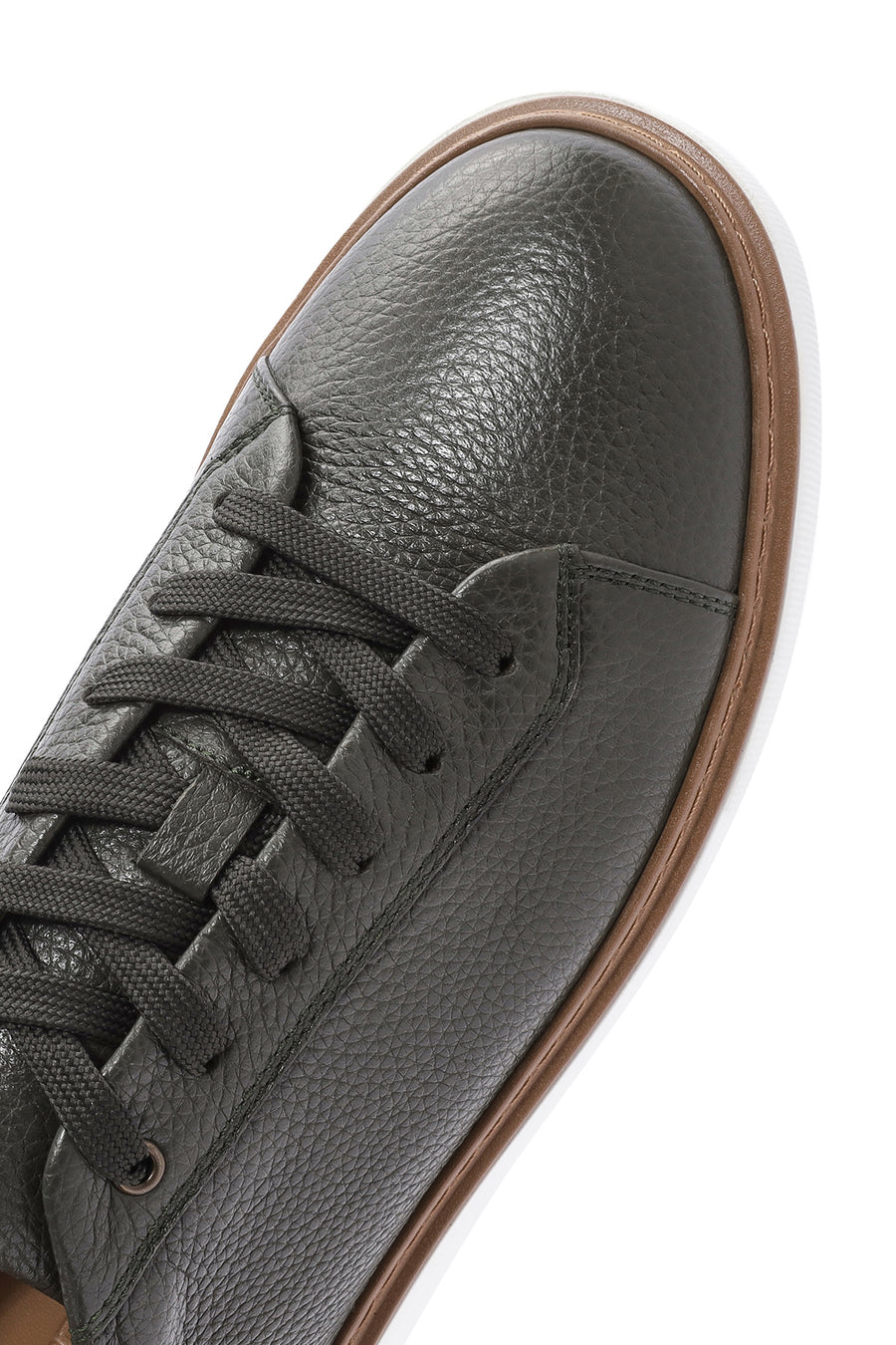 Erkek Haki Bağcıklı Deri Sneaker