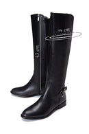 Women's Black Leather Buckle Zippered Boots | Derimod