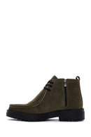 Men's Khaki Zippered Suede Leather Boots | Derimod