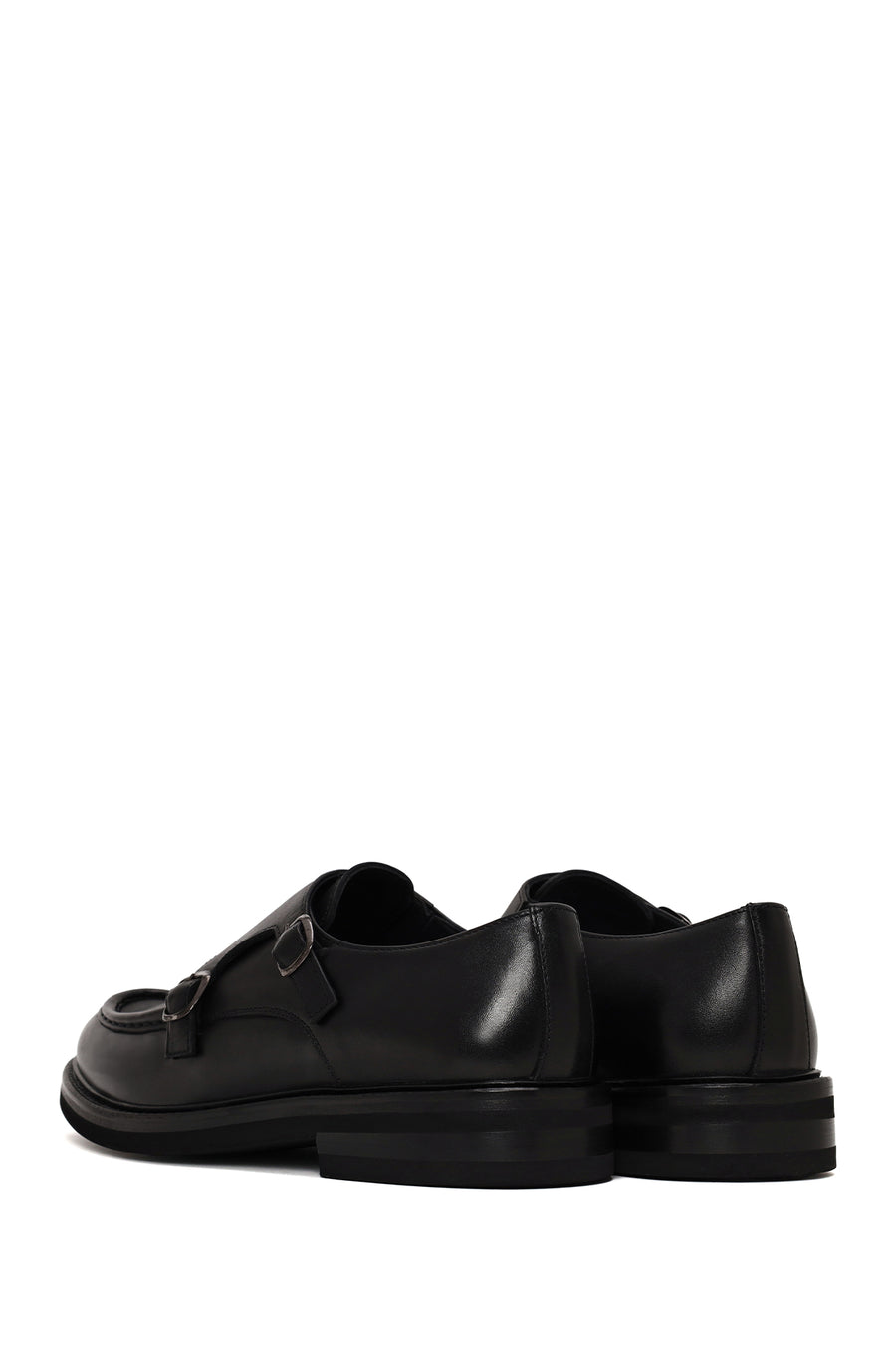 Male Black Double-Buckle Leather Casual Shoes