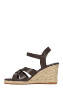 Woman Brown Ankle-Strap Buckled Wedge-Heel Leather Espadrilles Sandal | Derimod
