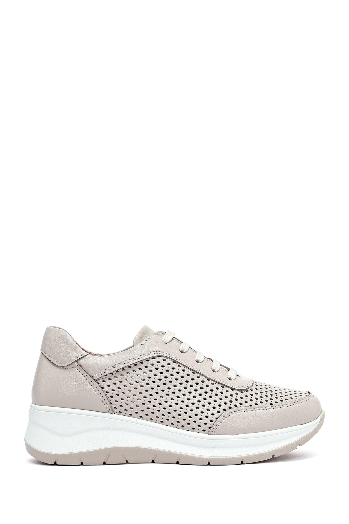 Women's Cream Lace-Up Thick-Sole Leather Sneakers 26PFD500518 | Derimod