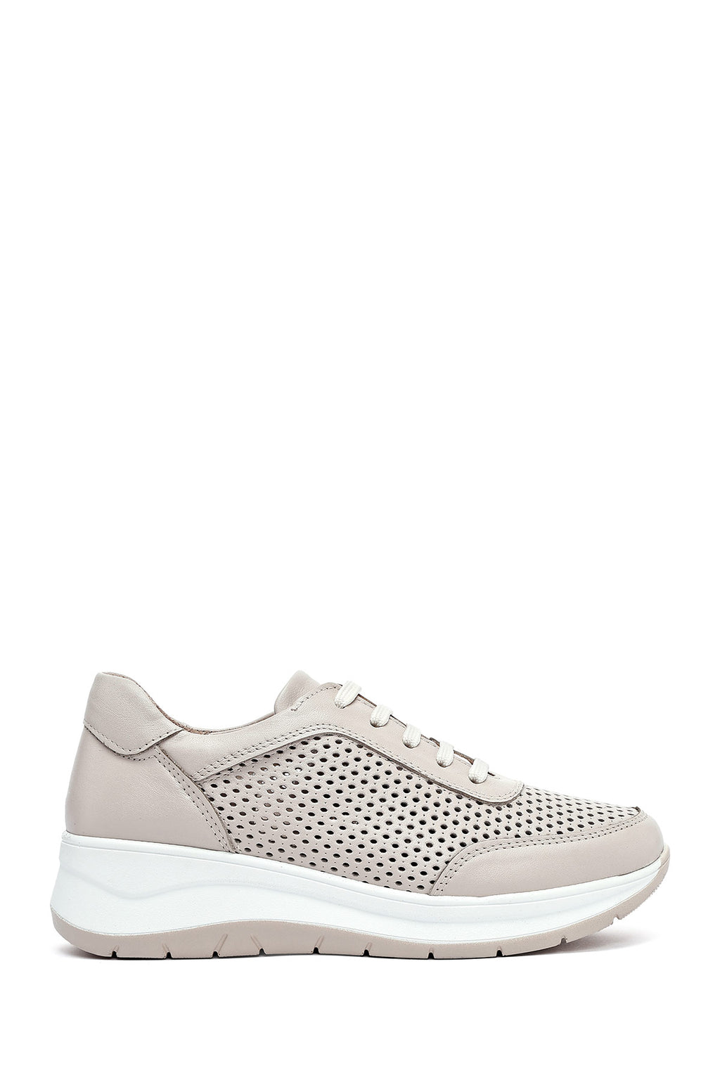 Kadın Krem Bağcıklı Kalın Tabanlı Deri Sneaker