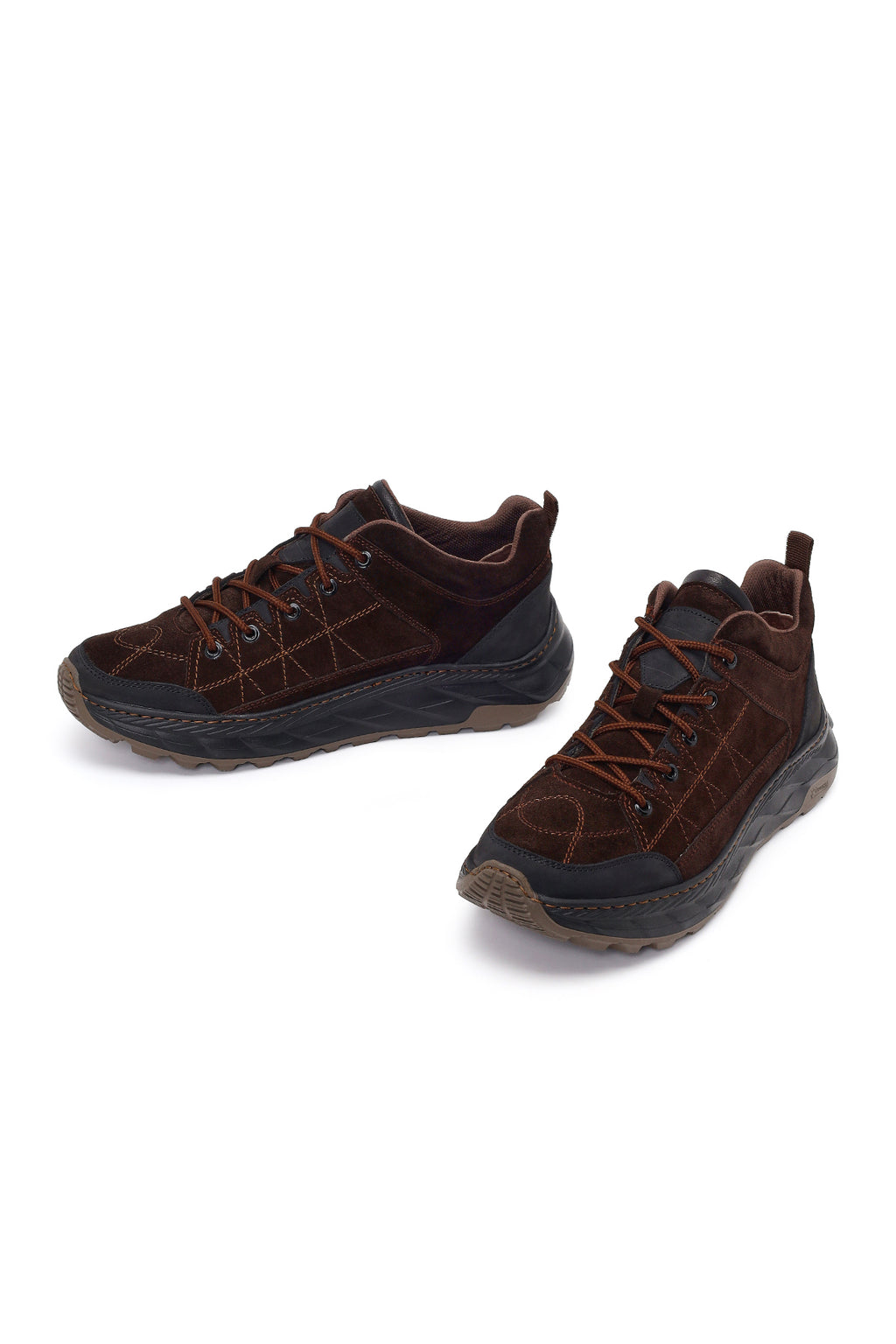 Erkek Kahverengi Bağcıklı Kalın Tabanlı Süet Deri Sneaker