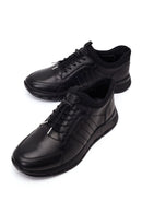 Erkek Siyah Bağcıklı Deri Sneaker | Derimod