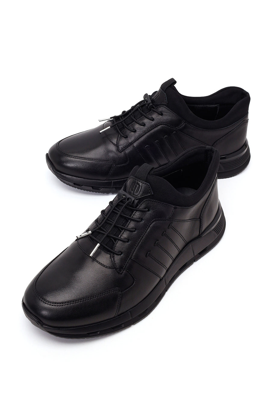 Erkek Siyah Bağcıklı Deri Sneaker