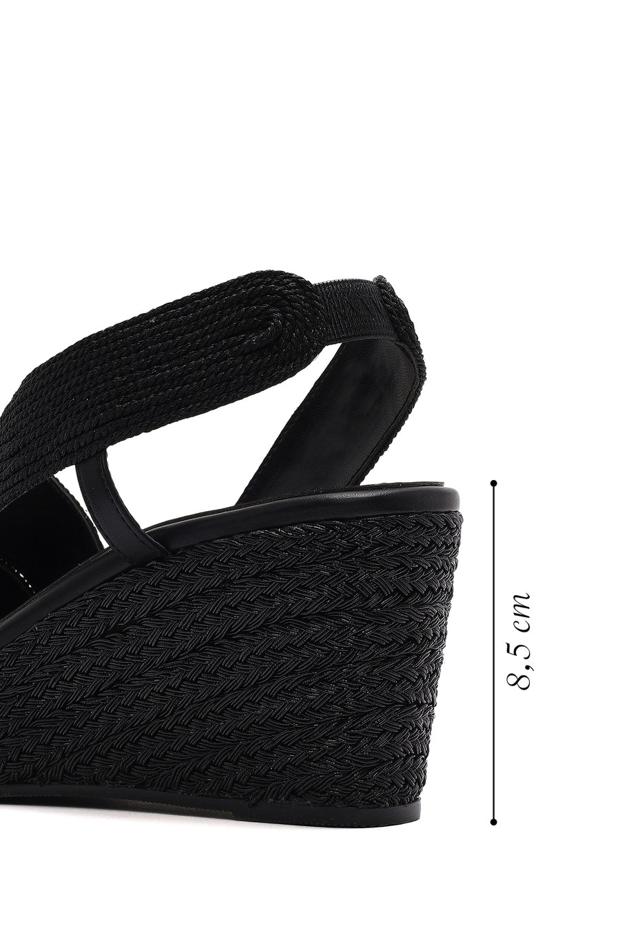 Women's Black Wedge Heeled Knitted Espadrille Sandals