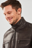 Wade Men's Brown Slim-Fit Leather Coat | Derimod