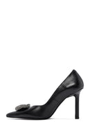 Women's Black Leather Stone Stiletto | Derimod