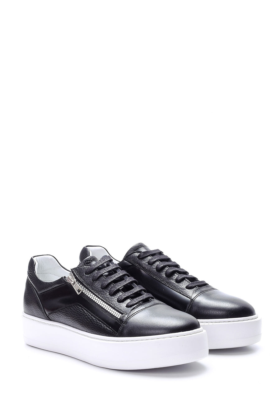 Erkek Fermuar Detaylı Deri Sneaker