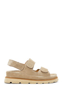 Women's Beige Double Strap Suede Leather Sandals | Derimod