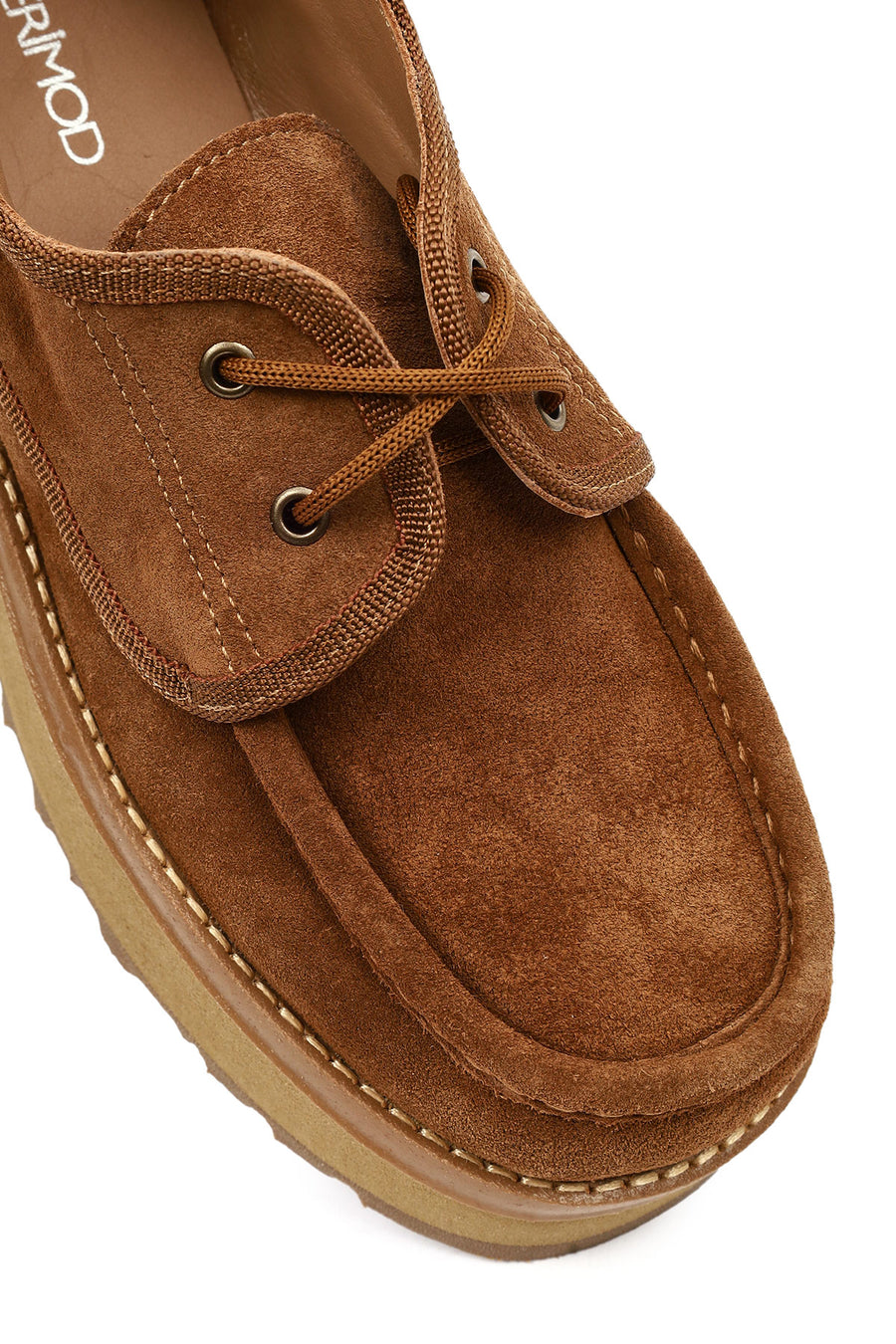 Women's Beige Thick-Soled Lace-Up Suede Leather Teddy Casual Shoe