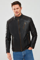 New Durant Men's Black Slim-Fit Vintage Leather Coat | Derimod