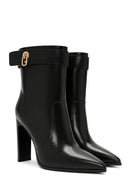 Women's Black Zipper Heeled Leather Boots | Derimod