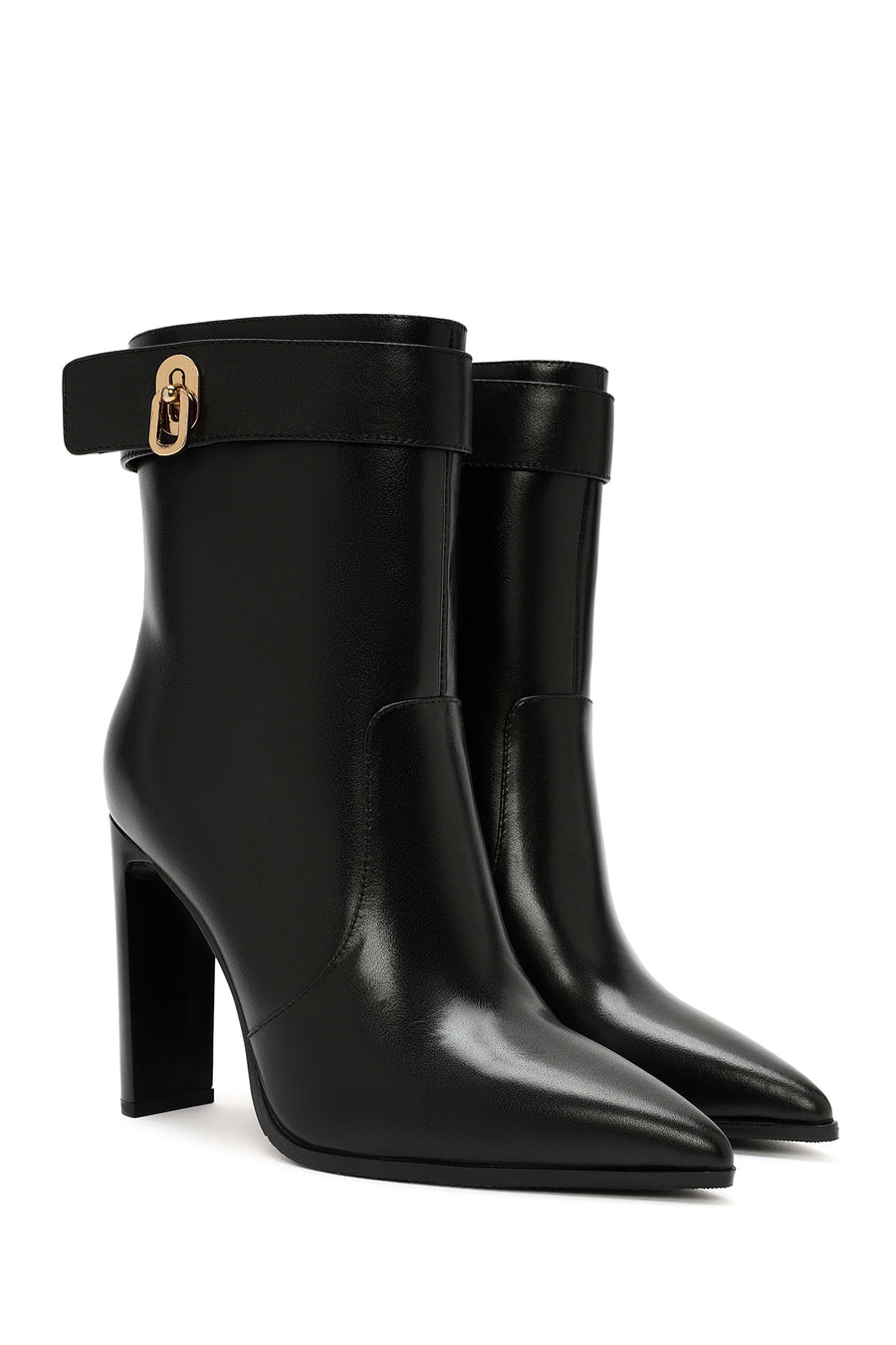 Women's Black Zipper Heeled Leather Boots
