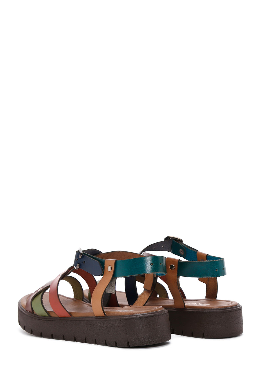 Women's Multicolored Ankle Strap Leather Bodrum Sandals