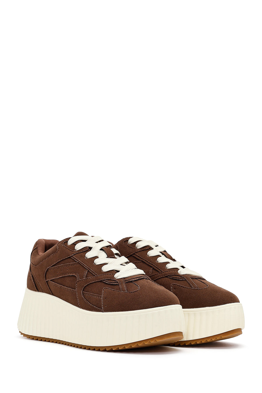 Woman Brown Lace-Up Thick-Soled Suede Sneaker