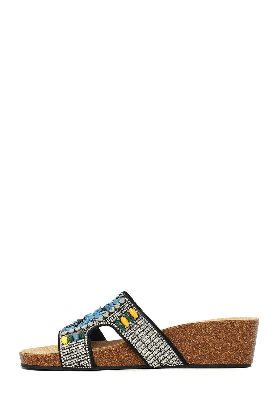 Woman Black Rhinestone Wedge-Heel Slippers