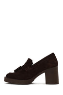 Woman Brown Chunky-Heeled Tasselled Suede Loafer | Derimod