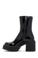 Women's Black Medium Heeled Patent Leather Boots | Derimod