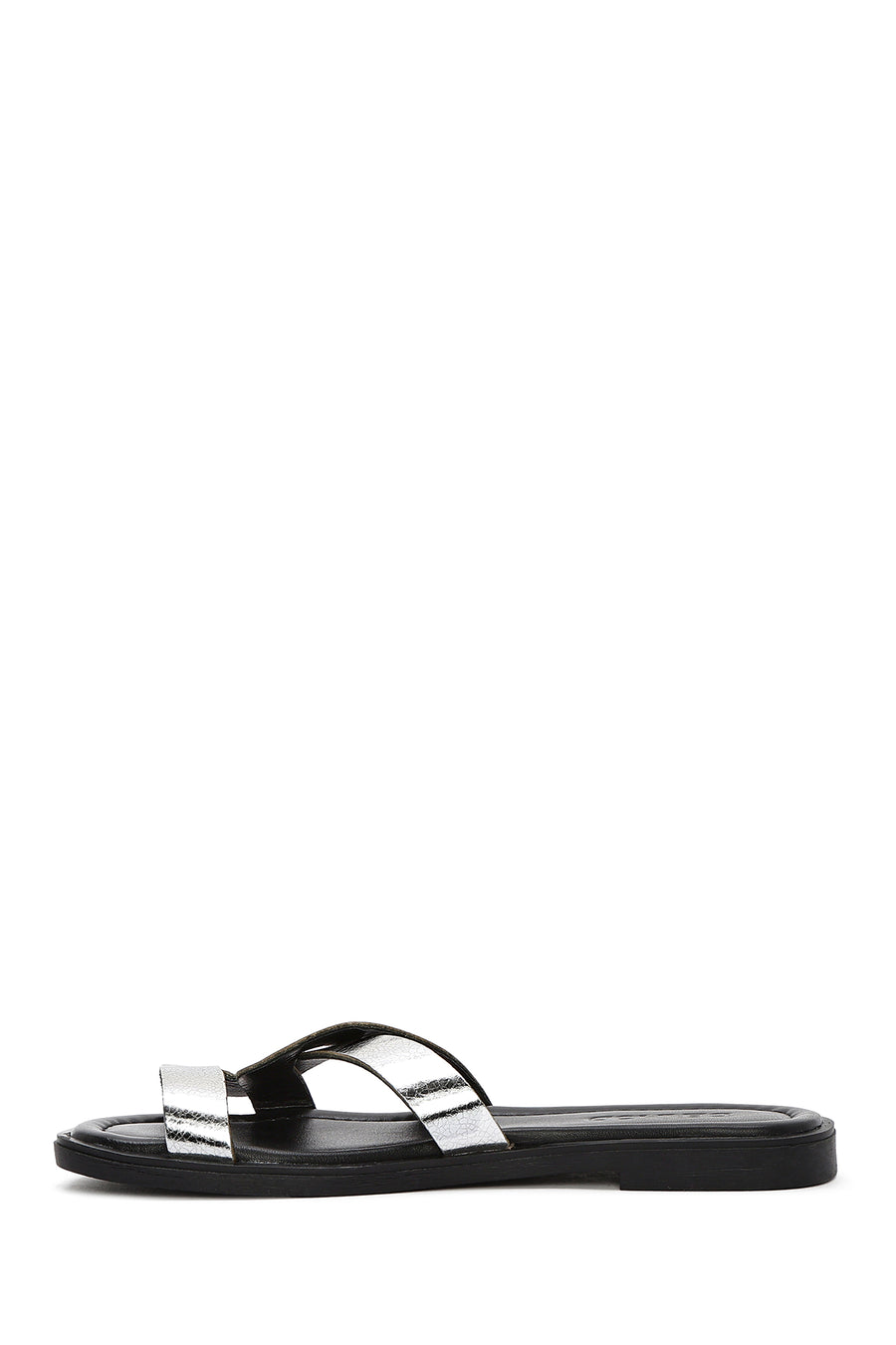 Women's Grey Metallic Leather Slippers