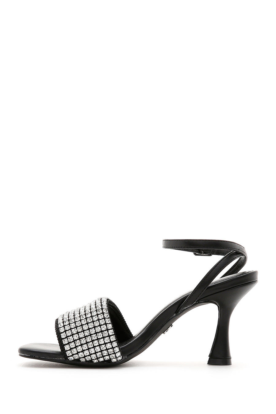 Women's Black Stone Heeled Sandals