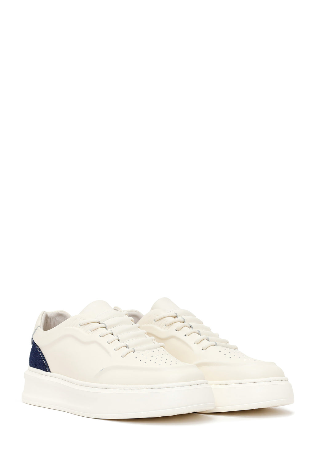Erkek Beyaz Bağcıklı Deri Sneaker