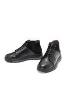 Men's Black Lace-Up Leather High Top Sneakers | Derimod