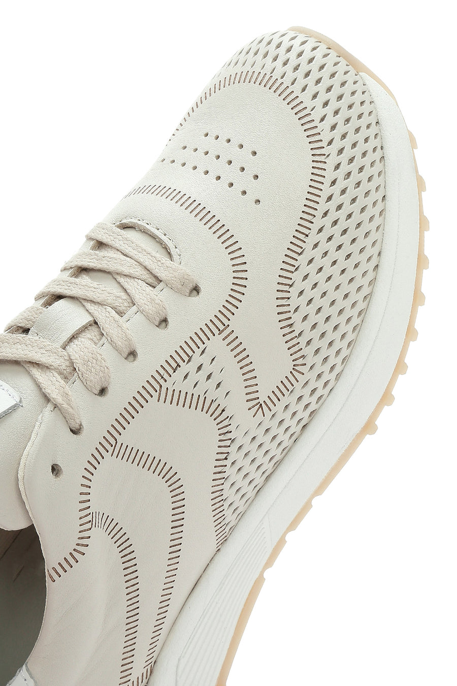 Women's Cream Lace-Up Thick-Sole Leather Sneakers