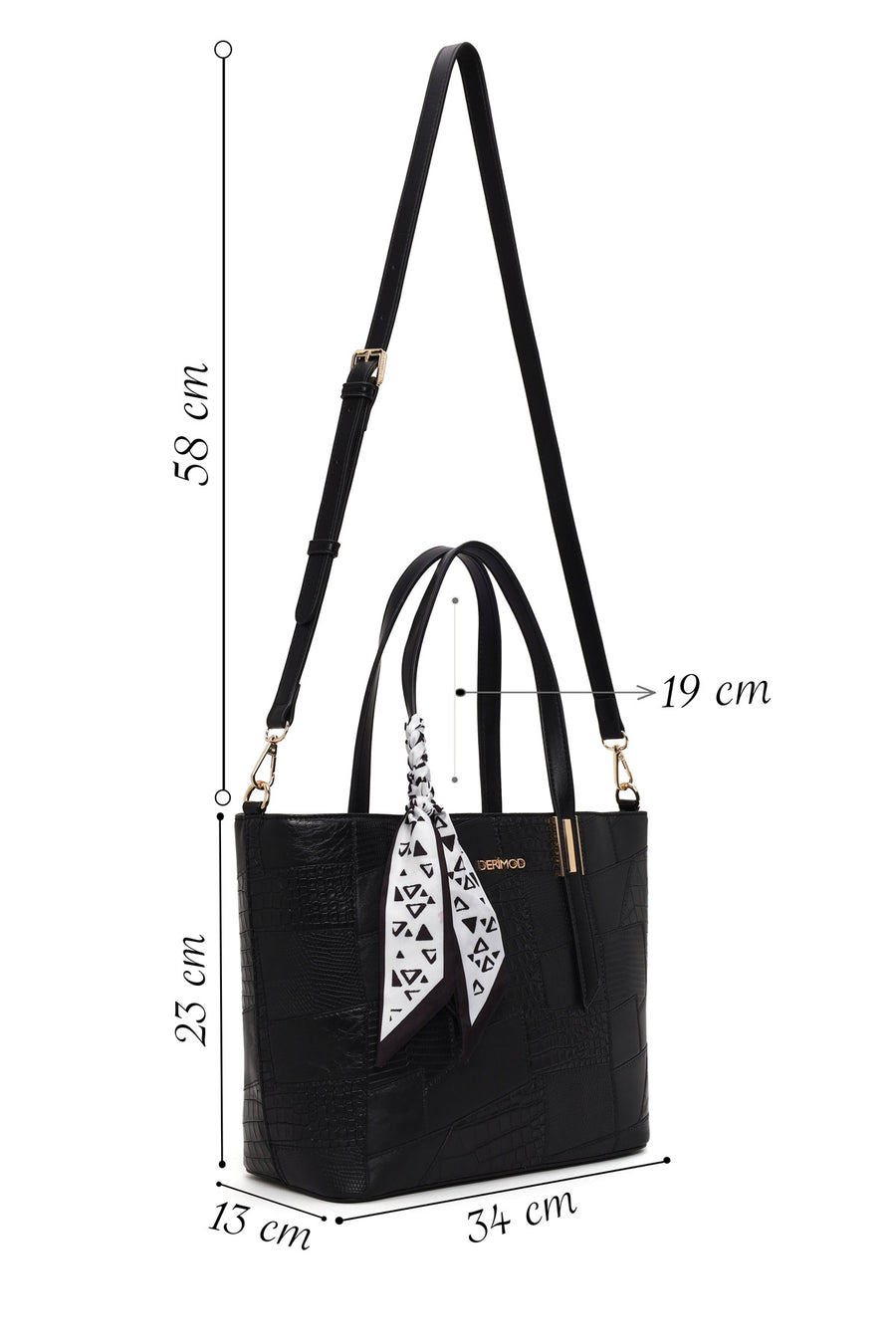 Woman Black Long Strap Printed Shoulder Bag