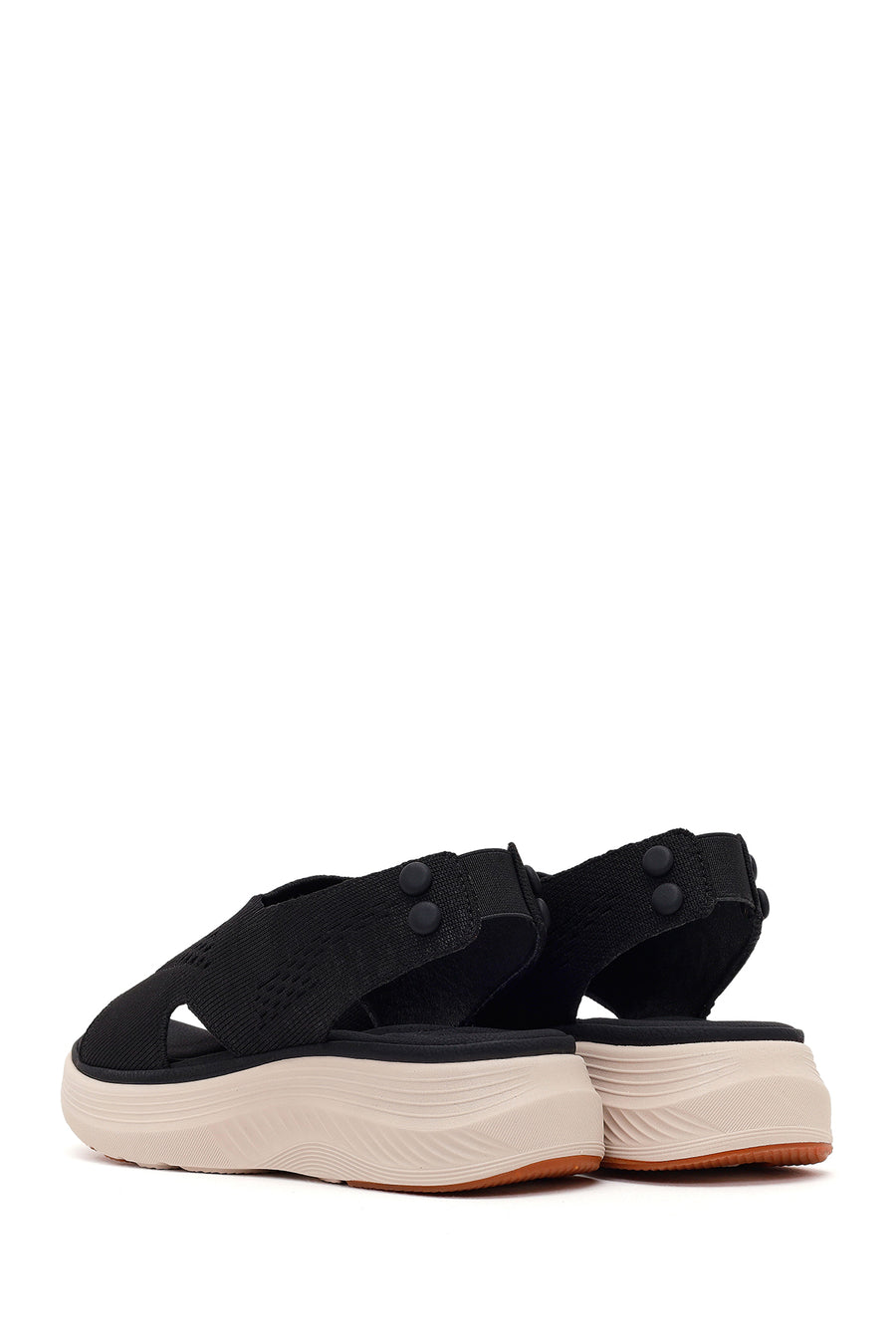 Women's Black Strapped Thick-Soled Fabric Comfort Sandals