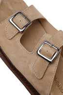 Male Beige Strappy Suede Slipper | Derimod