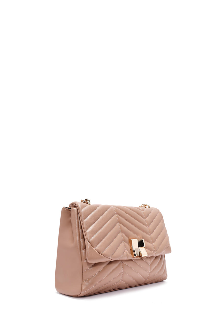 Women's Beige Long Strap Quilted Patterned Shoulder Bag