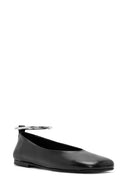 Women's Black Metal Detailed Leather Ballerinas | Derimod