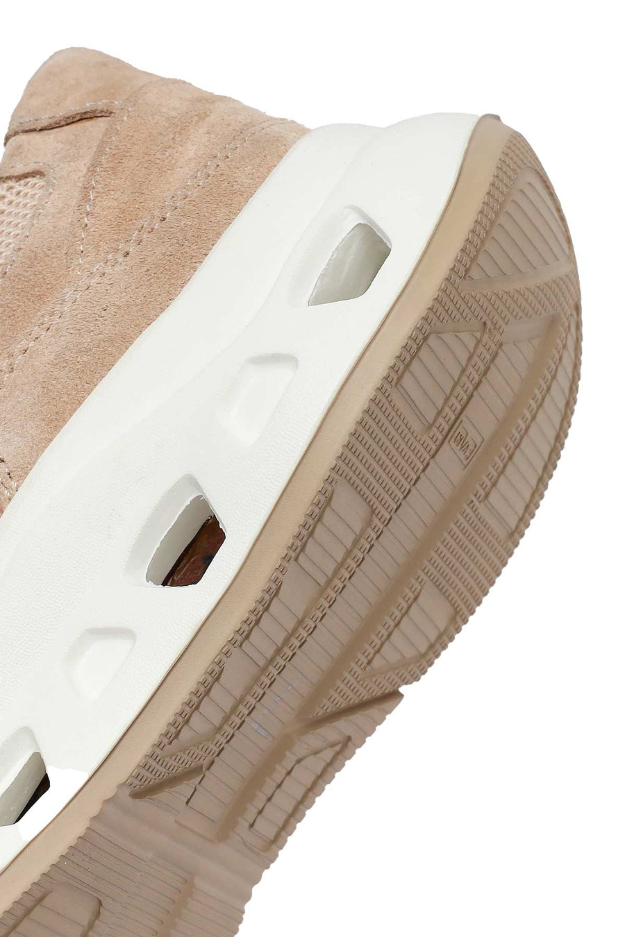 Woman Beige Lace-Up Thick-Soled Suede Leather Sneaker