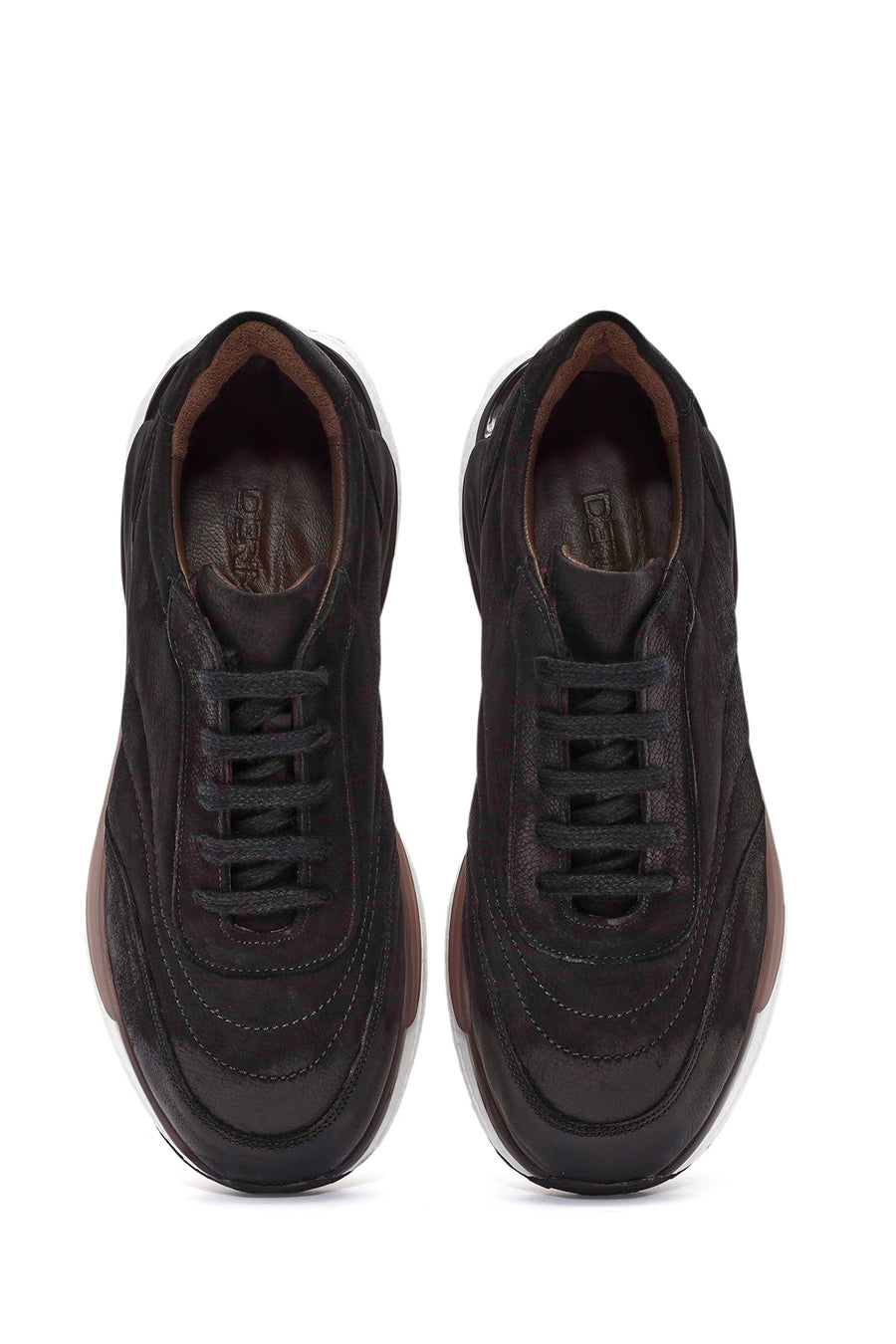 Men's Black Lace-Up Nubuck Leather Sneakers