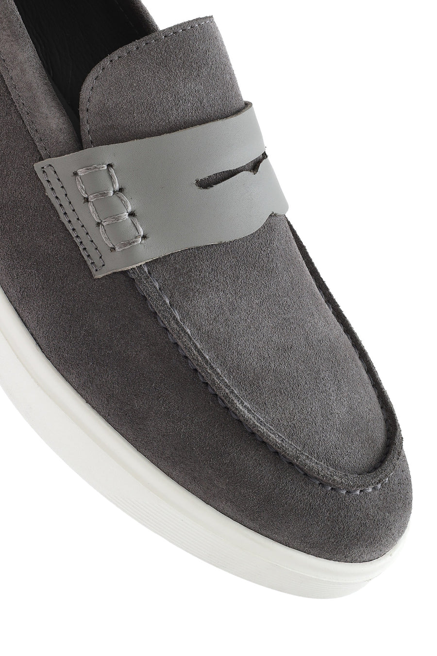 Erkek Gri Kalın Tabanlı Süet Deri Casual Loafer