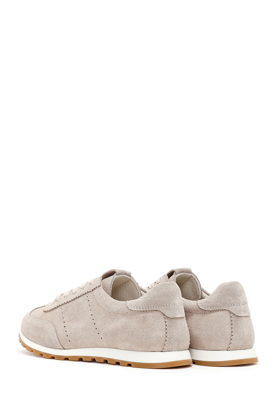 Kadın Bej Bağcıklı Süet Deri Sneaker