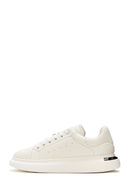 Men's White Lace-up Thick-Sole Leather Sneaker | Derimod