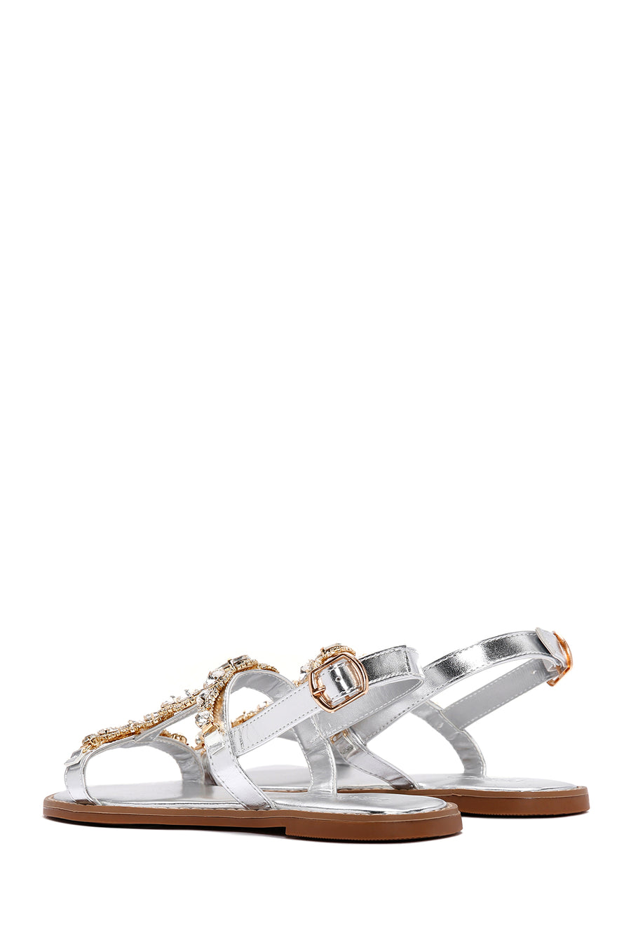 Women's Silver Ankle Strap Stone Sandals