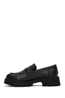 Women's Black Thick Soled Leather Masculine Loafer | Derimod