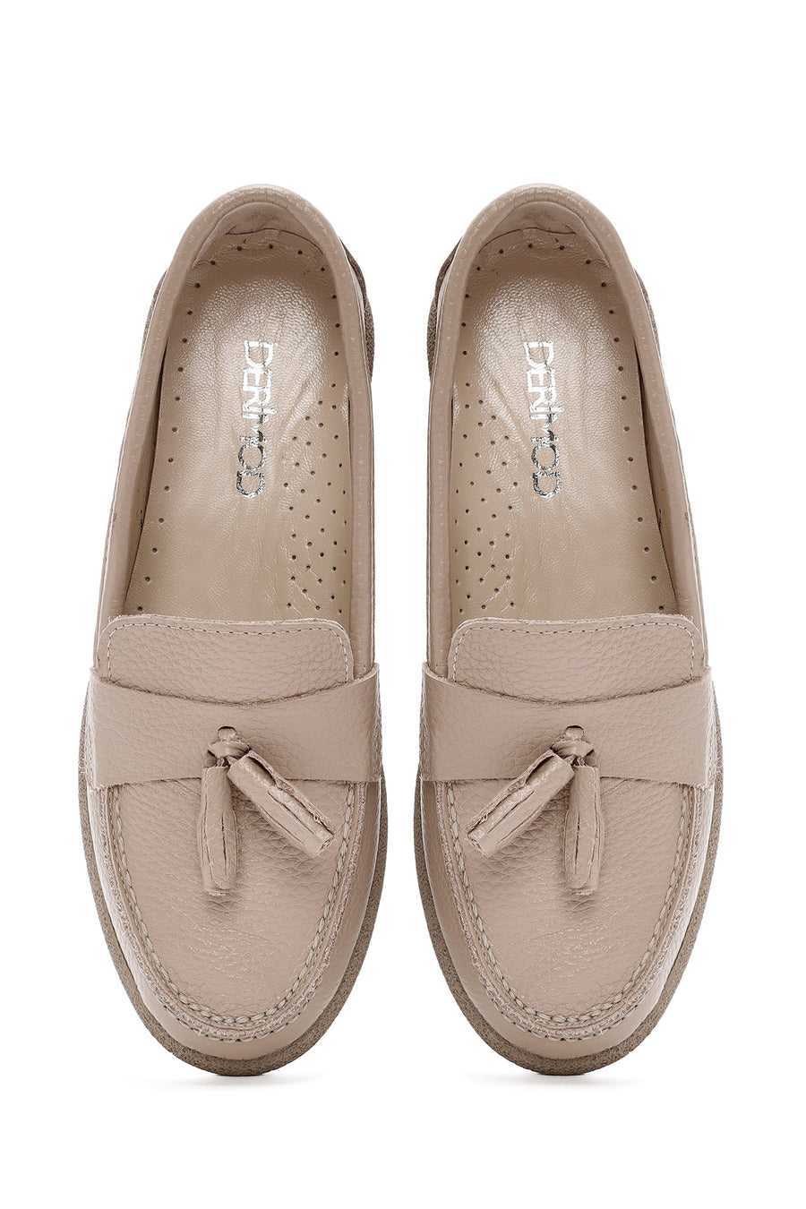 Kadın Vizon Püsküllü Deri Comfort Loafer