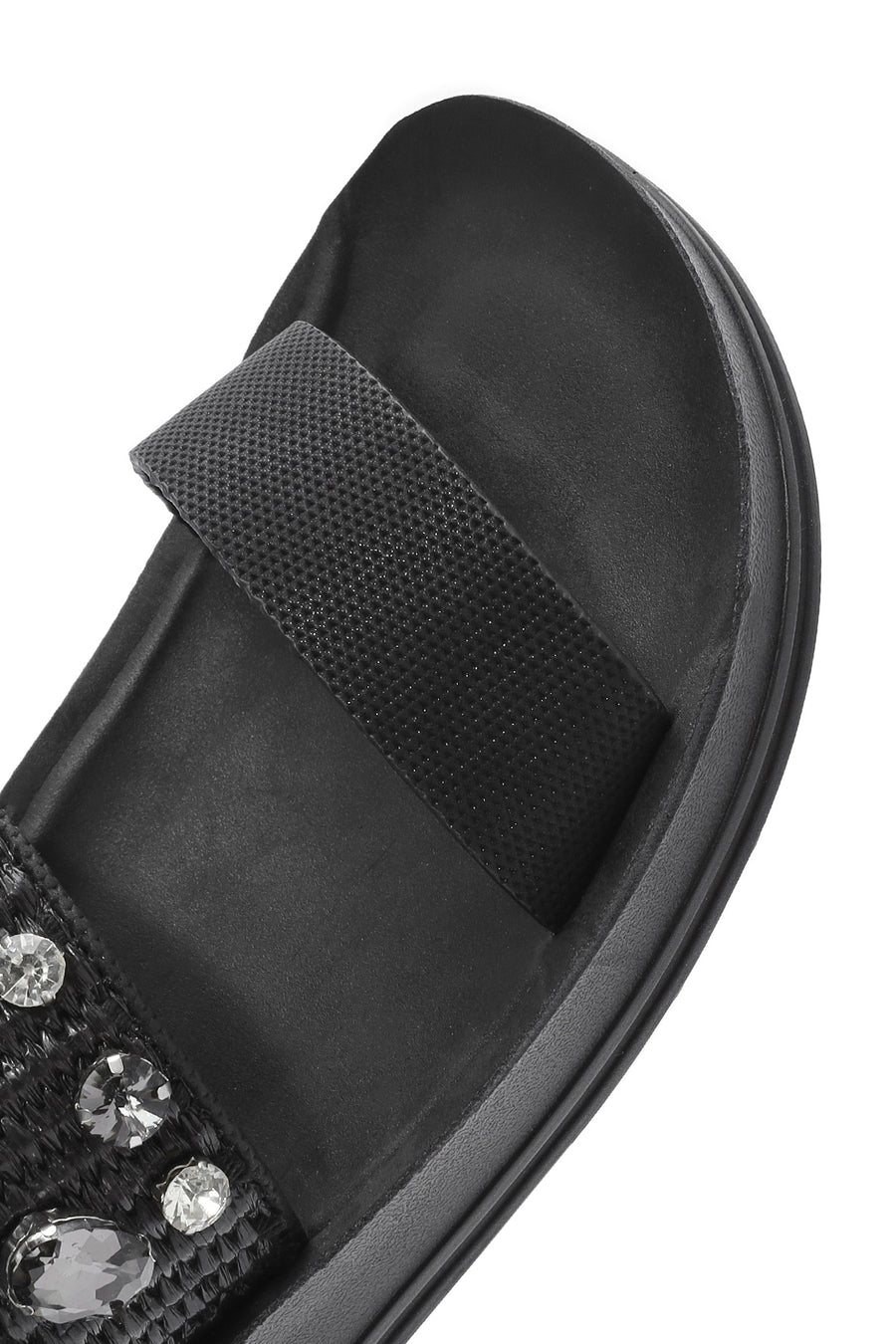 Women's Black Thick Soled Stoned Sandals