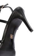 Women's Black Ankle Strap Open Back Thin Heeled Leather Shoes | Derimod