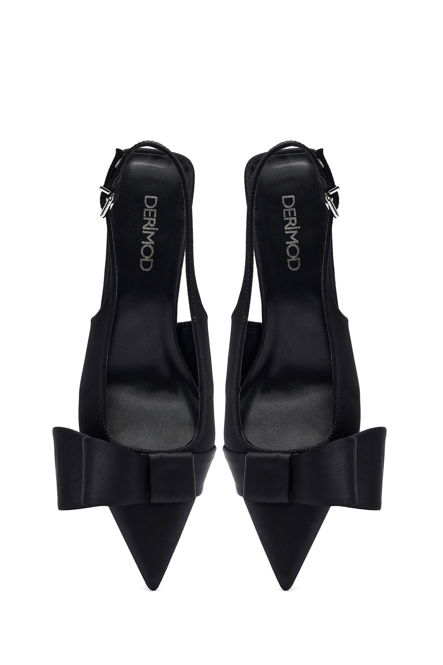 Women's Black Bow Back Open Thin Heeled Shoes