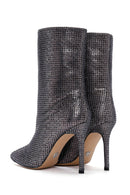 Women's Anthracite Stone Thin Heeled Leather Boots | Derimod