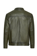 Lucas Men's Khaki Mandarin Collar Leather Jacket | Derimod