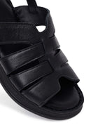 Woman Black Strappy Thick-Soled Leather Comfort Sandal | Derimod