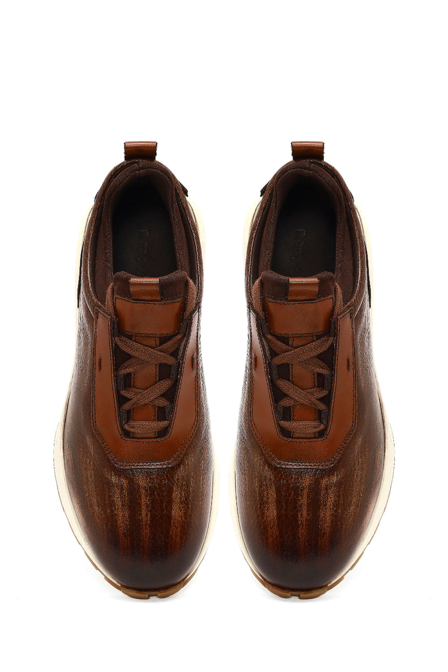 Men's Brown Thick-Soled Leather Casual Sneaker